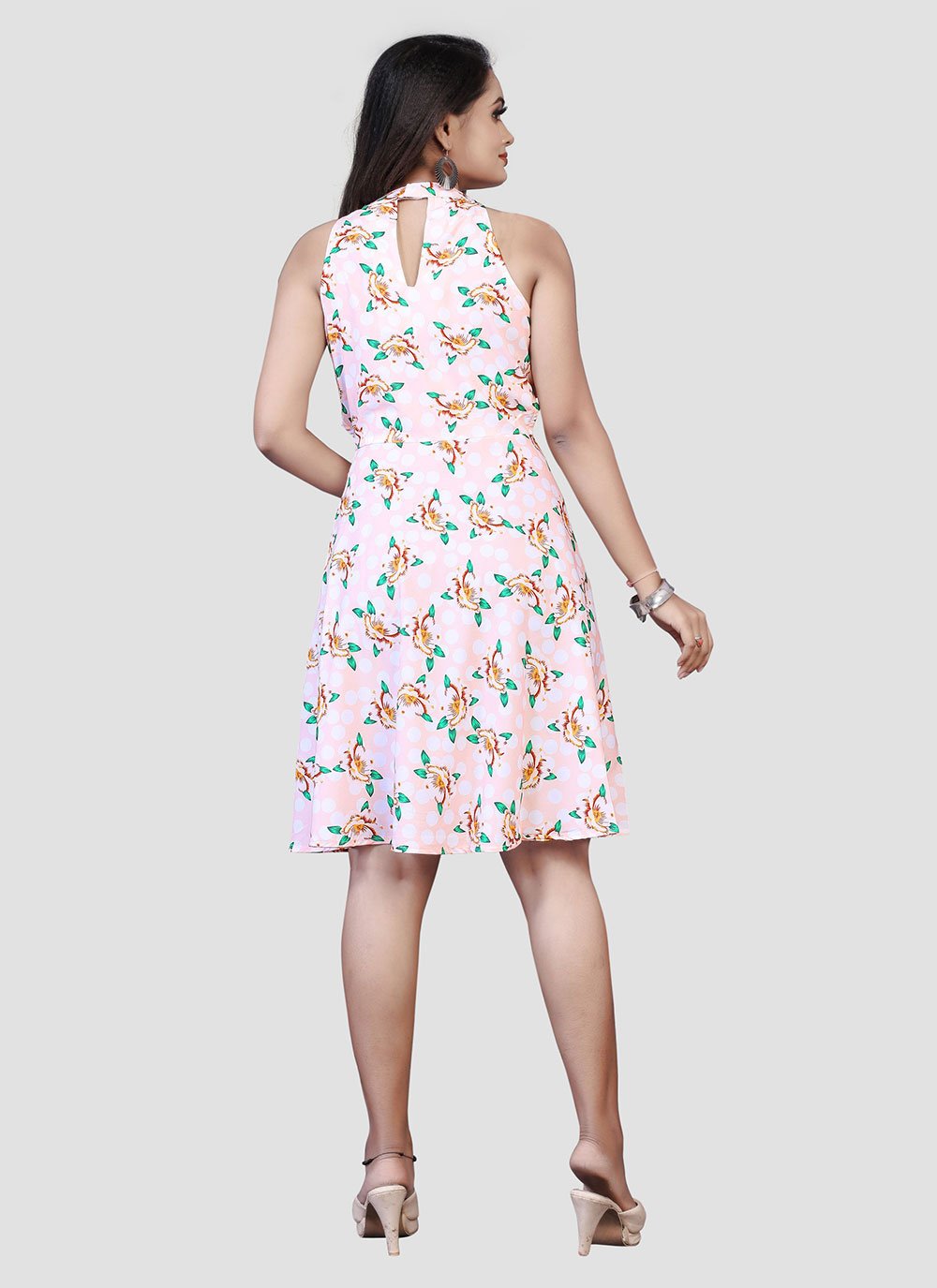 Party Wear Kurti Faux Crepe Peach Print Kurtis