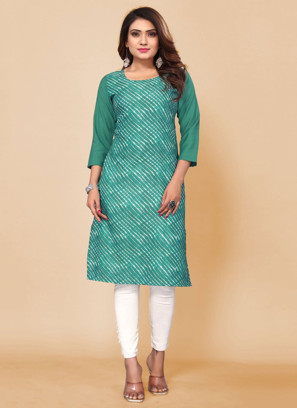 Party Wear Kurti Faux Crepe Rama Print Kurtis