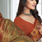 Contemporary Faux Crepe Rust Print Saree