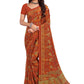 Contemporary Faux Crepe Rust Print Saree