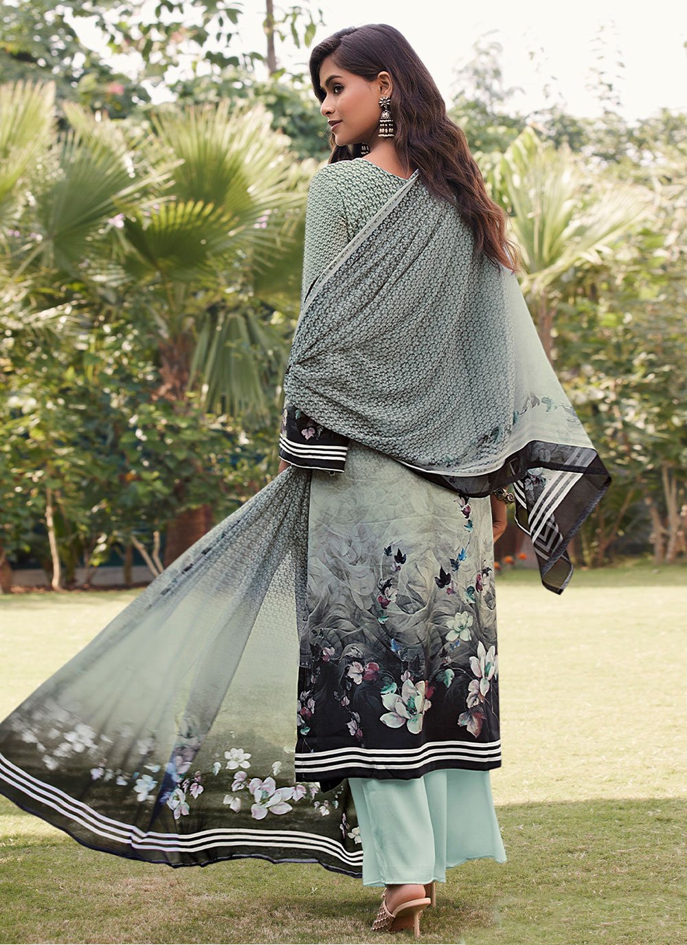 Salwar Suit Faux Crepe Sea Green Digital Print Salwar Kameez