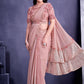 Trendy Saree Faux Crepe Georgette Pink Embroidered Saree