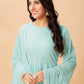 Floor Lenght Salwar Suit Faux Georgette Aqua Blue Crystals Salwar Kameez