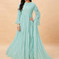 Floor Lenght Salwar Suit Faux Georgette Aqua Blue Crystals Salwar Kameez