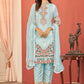 Salwar Suit Faux Georgette Aqua Blue Embroidered Salwar Kameez