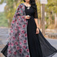 Gown Faux Georgette Black Booti Gown