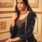 Sharara Set Faux Georgette Black Embroidered Salwar Kameez