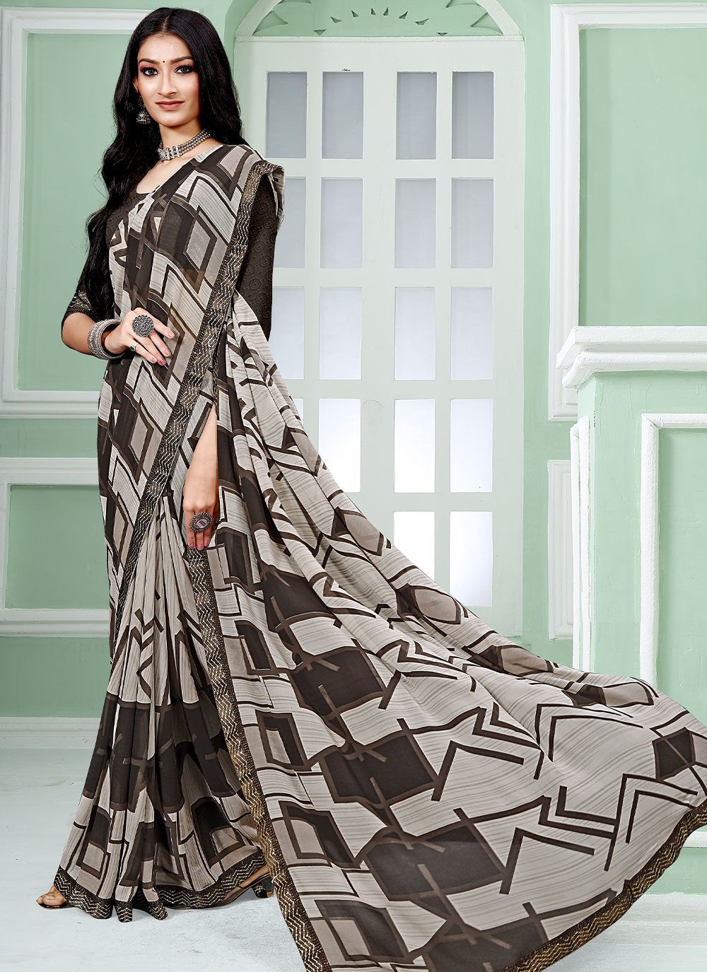 Classic Faux Georgette Multi Colour Patch Border Saree