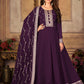 Salwar Suit Faux Georgette Purple Embroidered Salwar Kameez