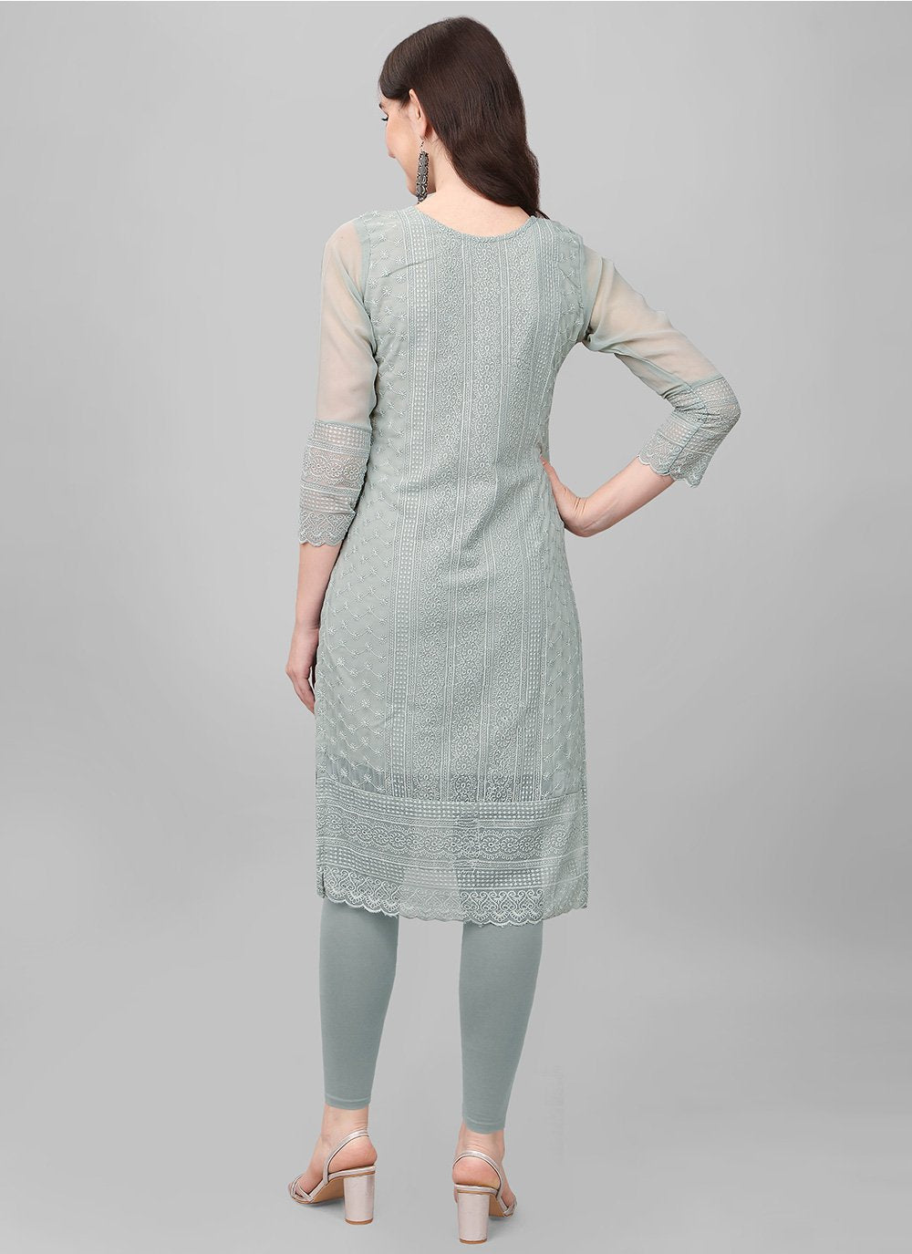 Casual Kurti Faux Georgette Grey Chikankari Work Kurtis