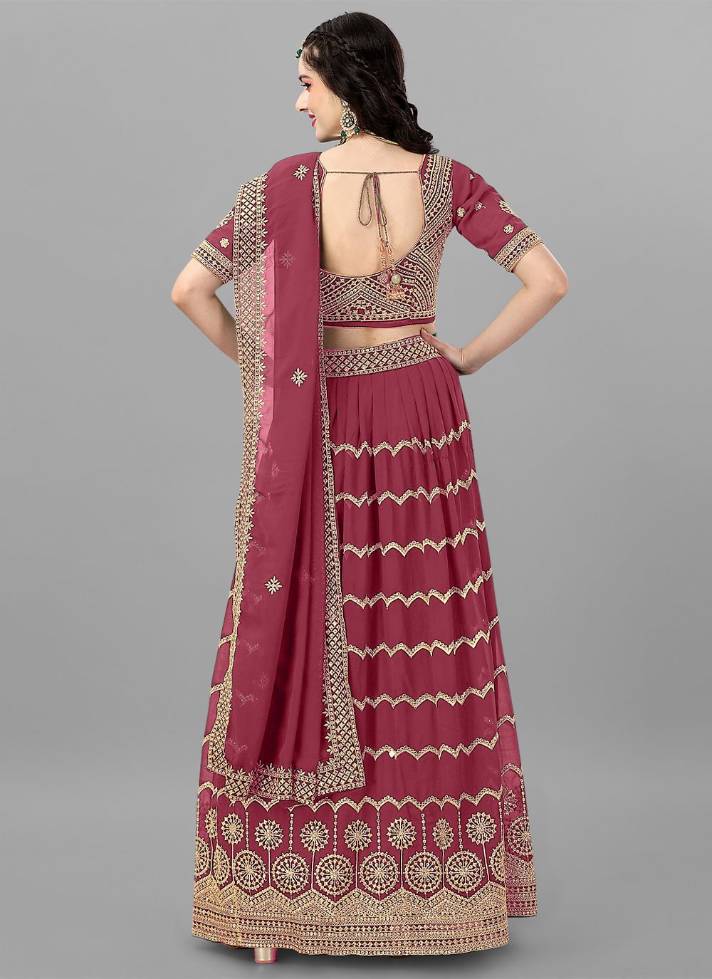 Lehenga Choli Faux Georgette Mauve Cord Work Lehenga Choli