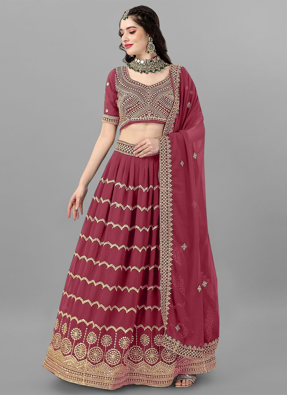 Lehenga Choli Faux Georgette Mauve Cord Work Lehenga Choli