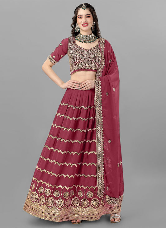 Lehenga Choli Faux Georgette Mauve Cord Work Lehenga Choli