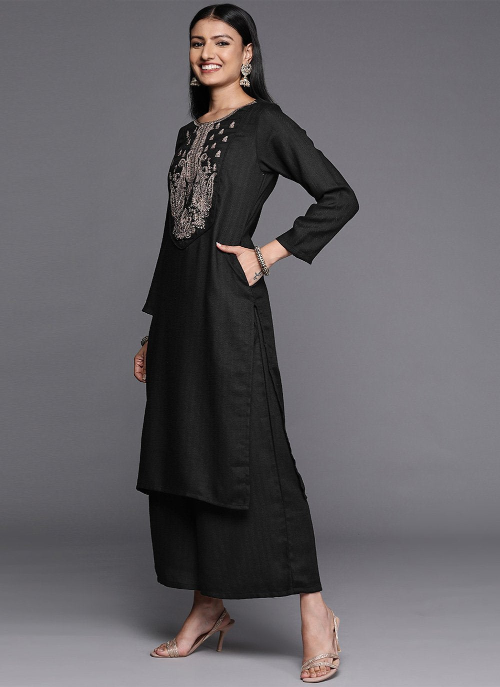 Designer Kurti Faux Georgette Black Embroidered Kurtis