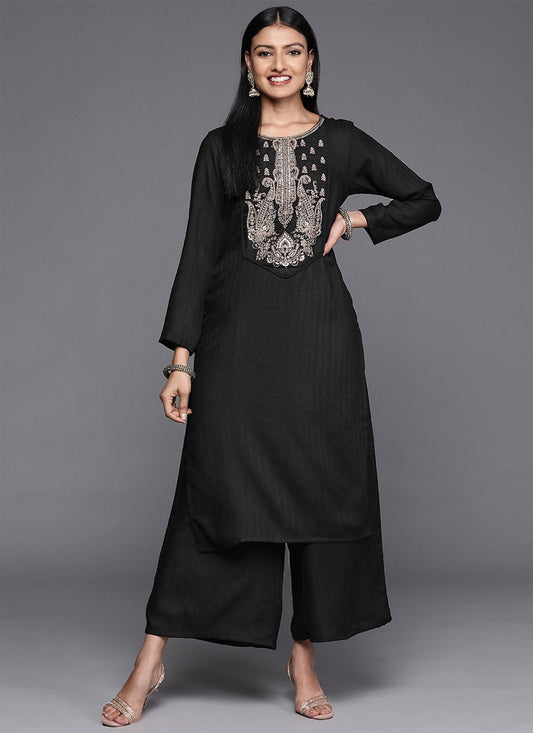 Designer Kurti Faux Georgette Black Embroidered Kurtis