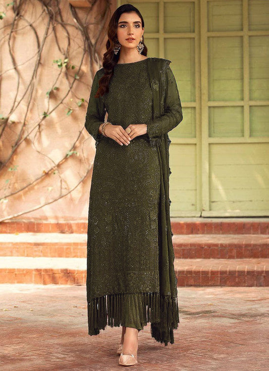 Straight Salwar Suit Faux Georgette Green Embroidered Salwar Kameez