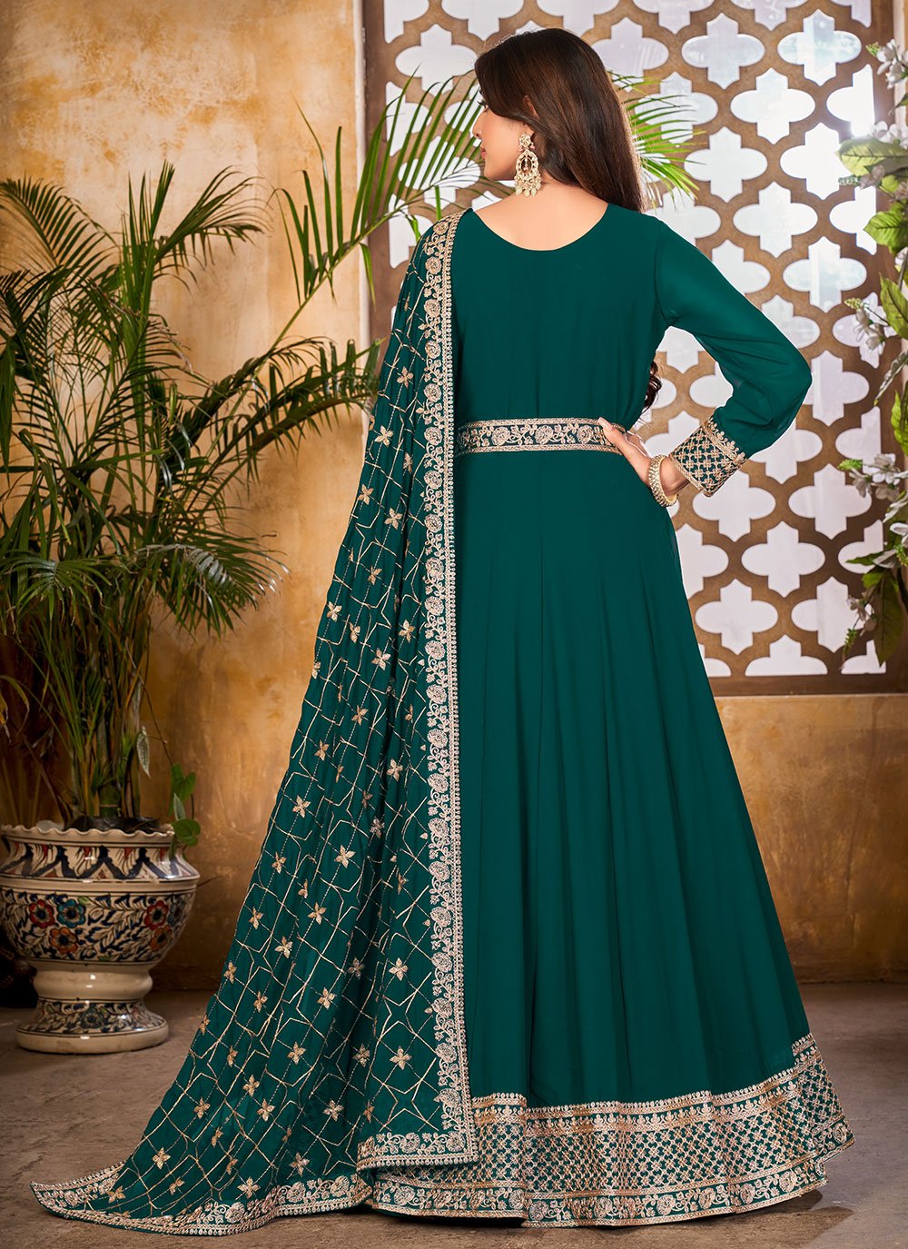 Anarkali Suit Faux Georgette Green Embroidered Salwar Kameez