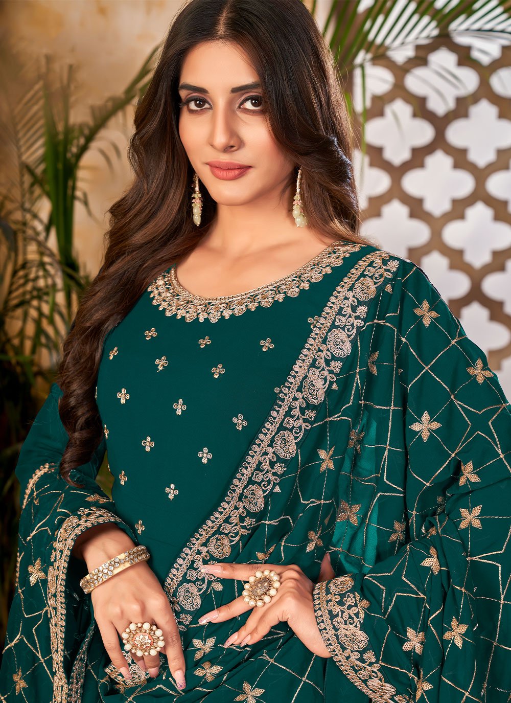 Anarkali Suit Faux Georgette Green Embroidered Salwar Kameez