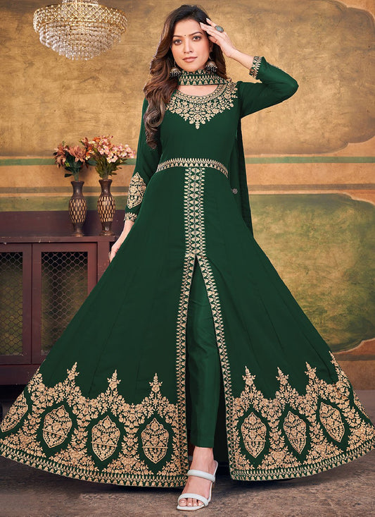 Salwar Suit Faux Georgette Green Embroidered Salwar Kameez