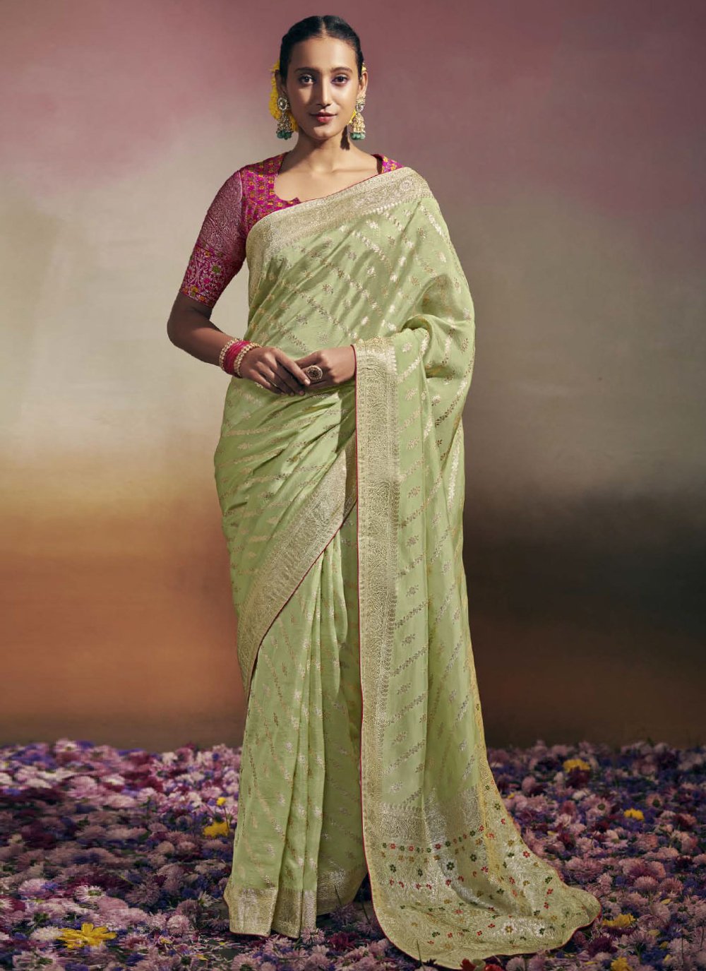 Trendy Saree Faux Georgette Green Embroidered Saree