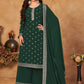 Floor Lenght Salwar Suit Faux Georgette Green Embroidered Salwar Kameez
