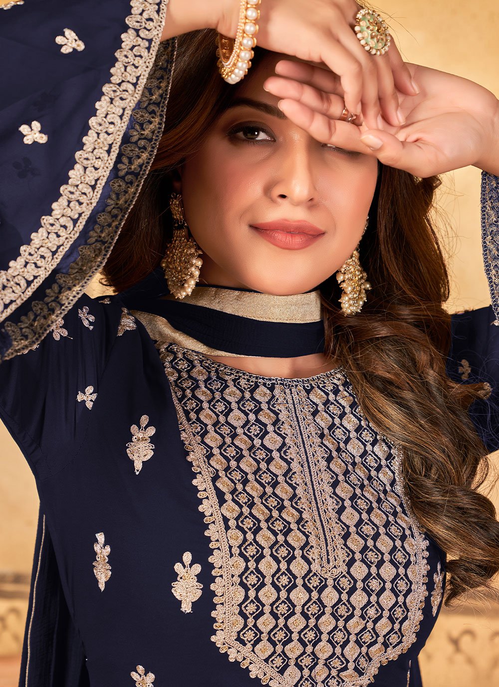 Salwar Suit Faux Georgette Blue Embroidered Salwar Kameez