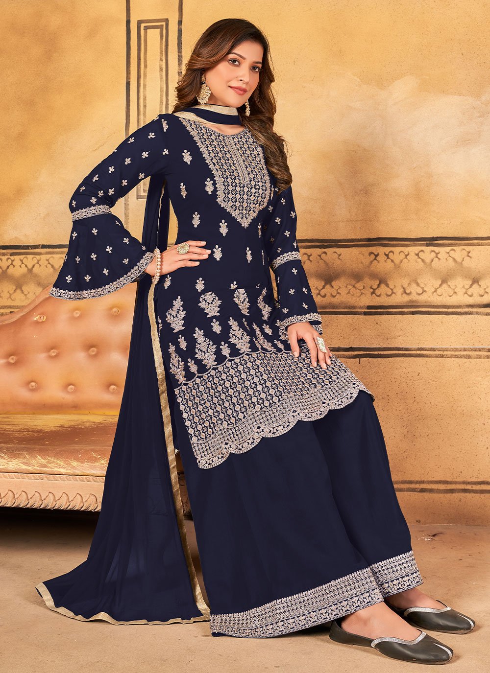 Salwar Suit Faux Georgette Blue Embroidered Salwar Kameez