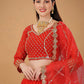 A Line Lehenga Faux Georgette Red Embroidered Lehenga Choli