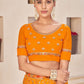 Classic Faux Georgette Orange Embroidered Saree