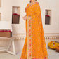 Classic Faux Georgette Orange Embroidered Saree