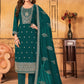 Pant Style Suit Faux Georgette Teal Embroidered Salwar Kameez