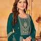 Pant Style Suit Faux Georgette Teal Embroidered Salwar Kameez
