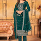 Pant Style Suit Faux Georgette Teal Embroidered Salwar Kameez