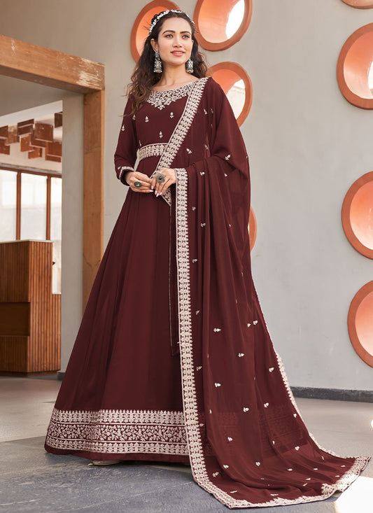 Salwar Suit Faux Georgette Brown Dori Work Salwar Kameez