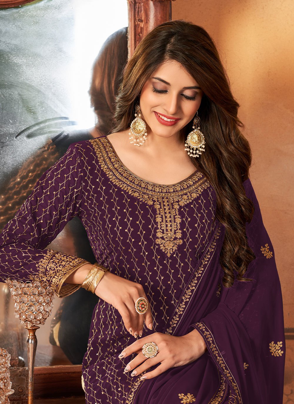 Pakistani Salwar Suit Faux Georgette Purple Embroidered Salwar Kameez