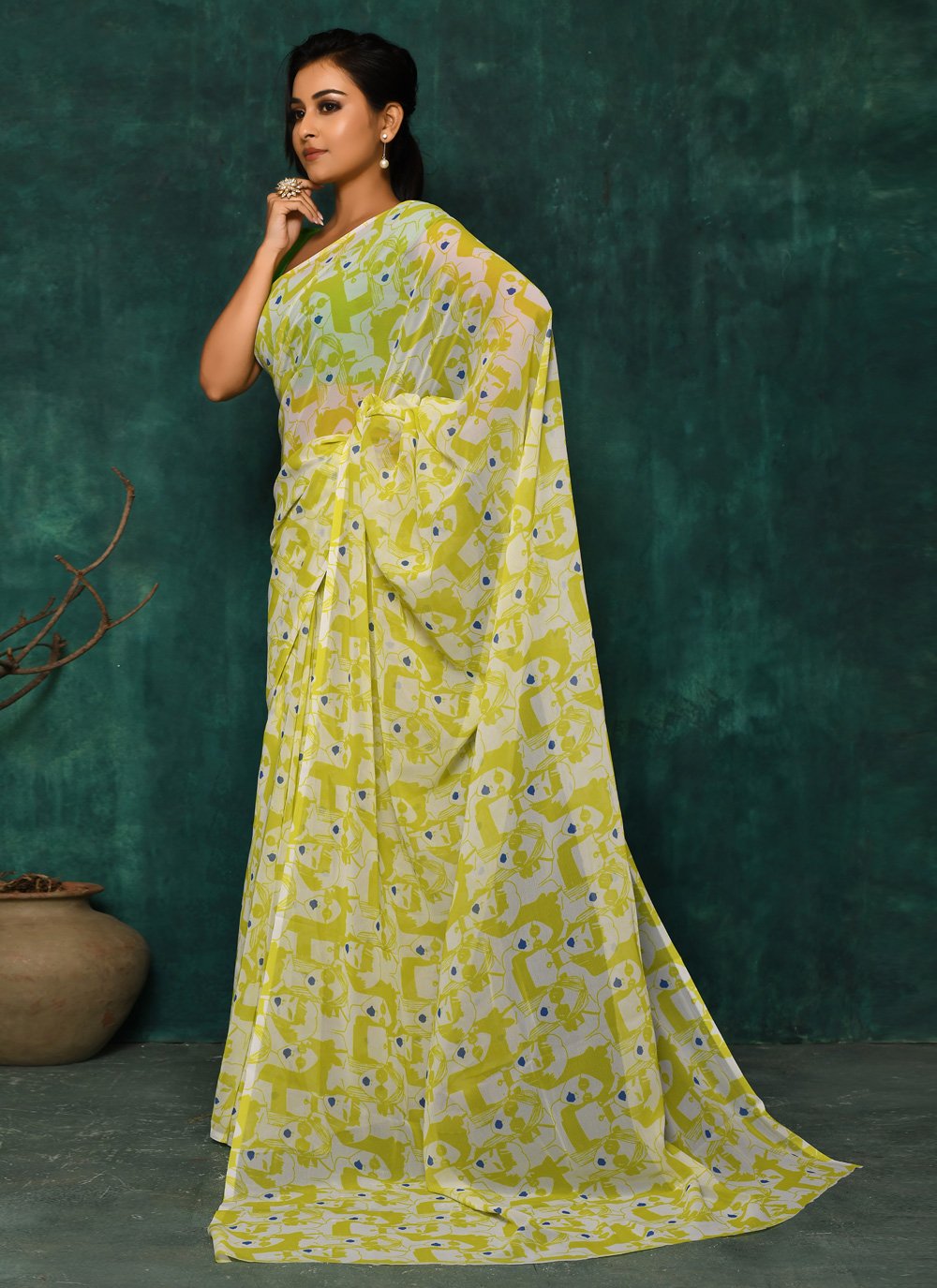 Designer Faux Georgette Green Digital Print Saree