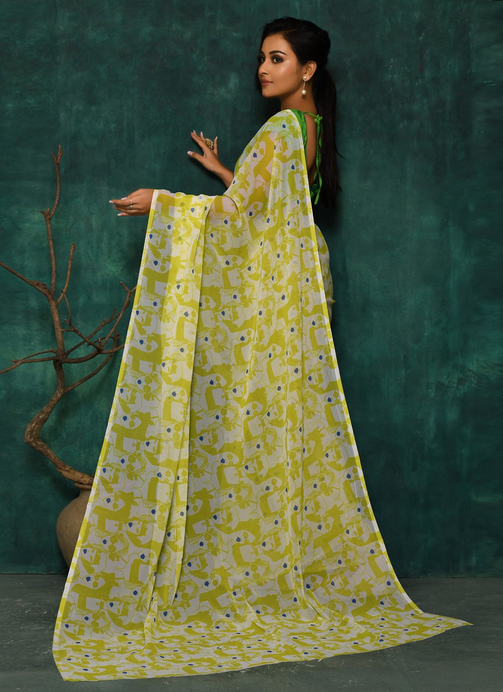 Designer Faux Georgette Green Digital Print Saree