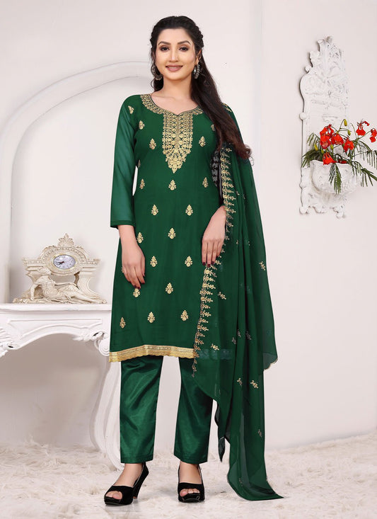 Salwar Suit Faux Georgette Green Embroidered Salwar Kameez