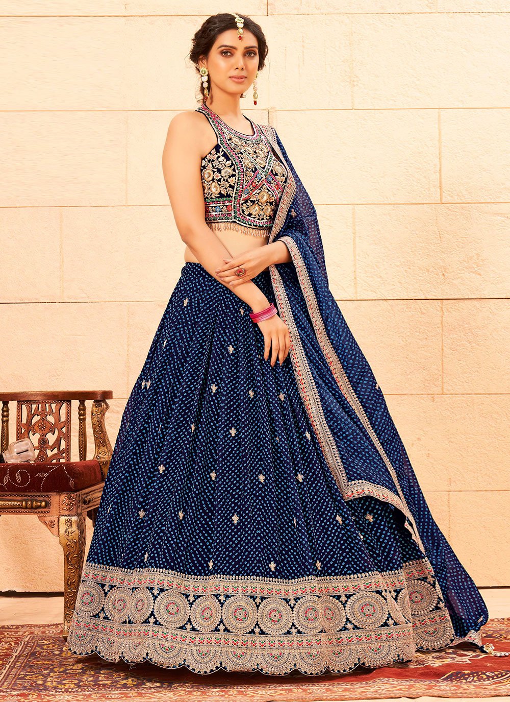 A Line Lehenga Faux Georgette Blue Diamond Lehenga Choli