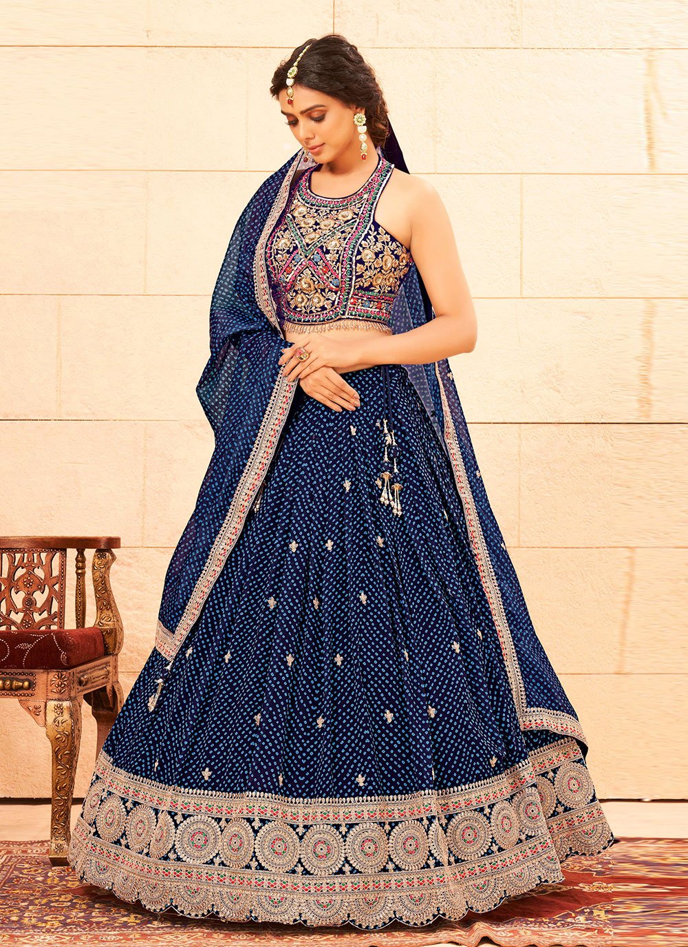 A Line Lehenga Faux Georgette Blue Diamond Lehenga Choli