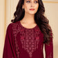 Straight Salwar Suit Faux Georgette Maroon Embroidered Salwar Kameez