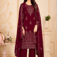 Straight Salwar Suit Faux Georgette Maroon Embroidered Salwar Kameez