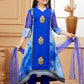 Pant Style Suit Faux Georgette Blue Embroidered Kids