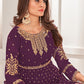 Palazzo Salwar Suit Faux Georgette Purple Embroidered Salwar Kameez