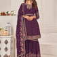 Palazzo Salwar Suit Faux Georgette Purple Embroidered Salwar Kameez