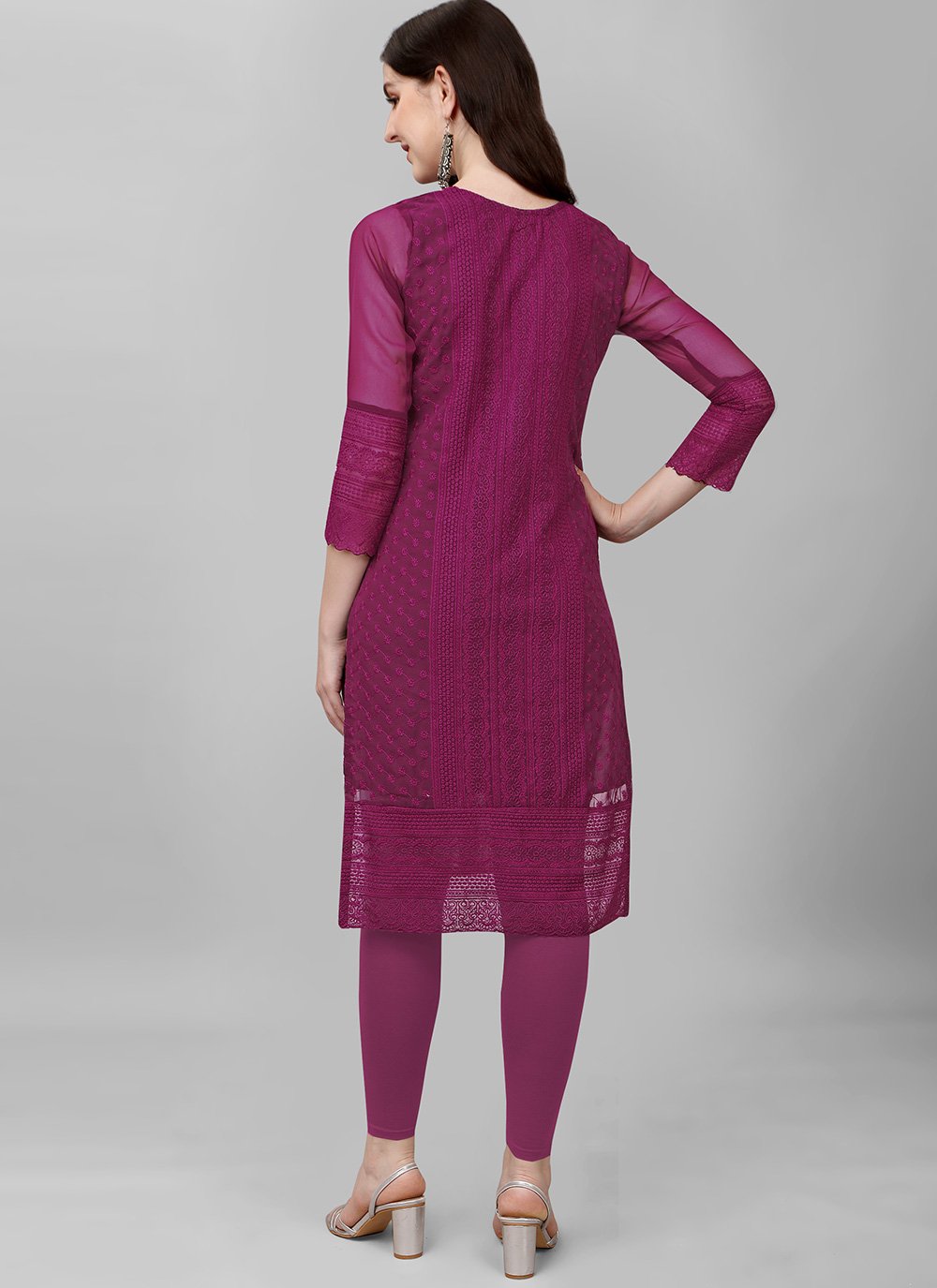 Casual Kurti Faux Georgette Purple Chikankari Work Kurtis