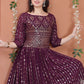 Designer Gown Faux Georgette Purple Sequins Gown