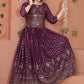 Designer Gown Faux Georgette Purple Sequins Gown