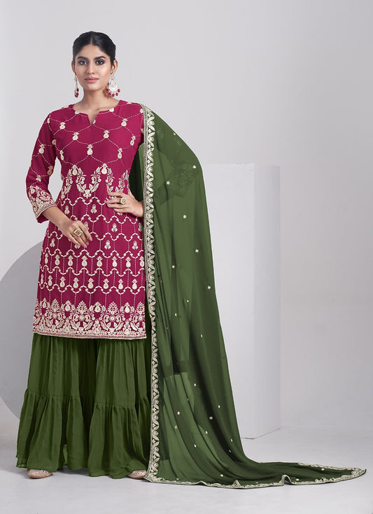 Pakistani Salwar Suit Faux Georgette Rani Embroidered Salwar Kameez