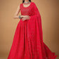 Lehenga Choli Faux Georgette Red Embroidered Lehenga Choli